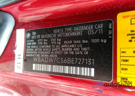 2011 BMW 328 I Sulev from USA, damaged, VIN WBADW7C56BE727131